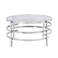 32.48'' Chrome Round Coffee Table With Sintered Stone Top&Sturdy Metal Frame, Modern Coffee Table For Living Room, Silver Silver Iron