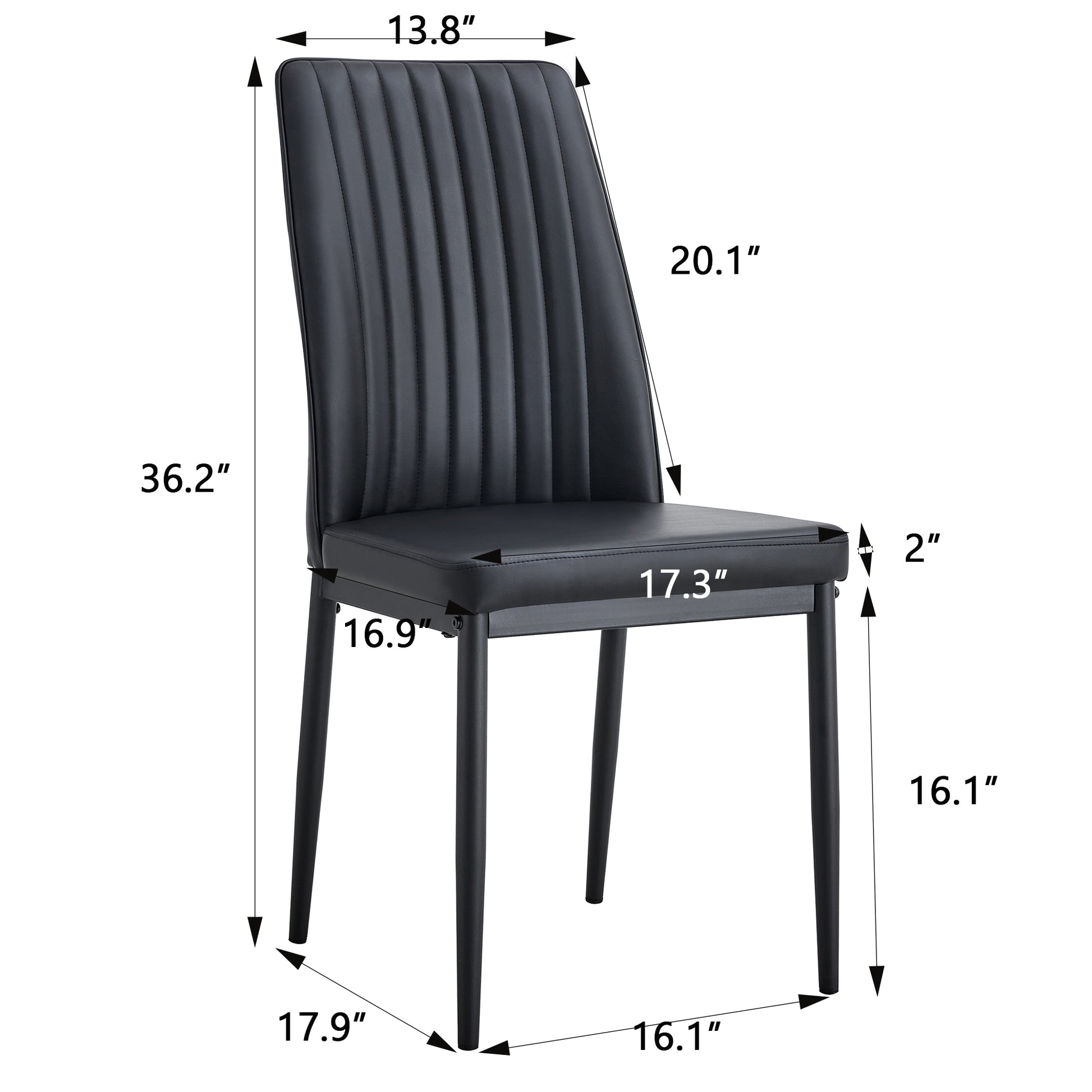 Modern Dining Chairs Set Of 6, Side Dining Room Kitchen Chairs, Faux Leather Upholstered Seat And Metal Legs Side Chairs, Black Black Mdf Glass