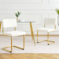 Modern Simple Light Luxury Dining White Chair Home Bedroom Stool Back Dressing Chair Student Desk Chair Gold Metal Legs Set Of 2 Metal White Teddy