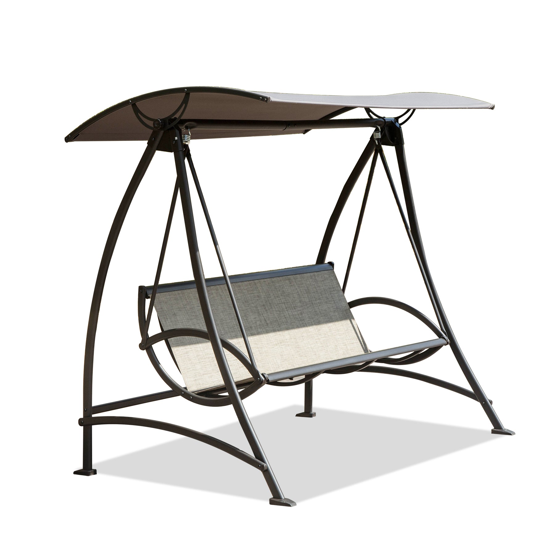 3 Seat Patio Swing Chair, Outdoor Porch Swing With Adjustable Canopy And Durable Steel Frame, Patio Swing Glider For Garden, Deck, Porch, Backyard Dark Brown Steel