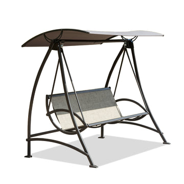 3 Seat Patio Swing Chair, Outdoor Porch Swing With Adjustable Canopy And Durable Steel Frame, Patio Swing Glider For Garden, Deck, Porch, Backyard Dark Brown Steel