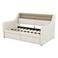 Twin Size Daybed With Storage Drawers, Upholstered Daybed With Charging Station And Led Lights, Beige Expect Arrive Date: December 30Th. Beige Pu Leather