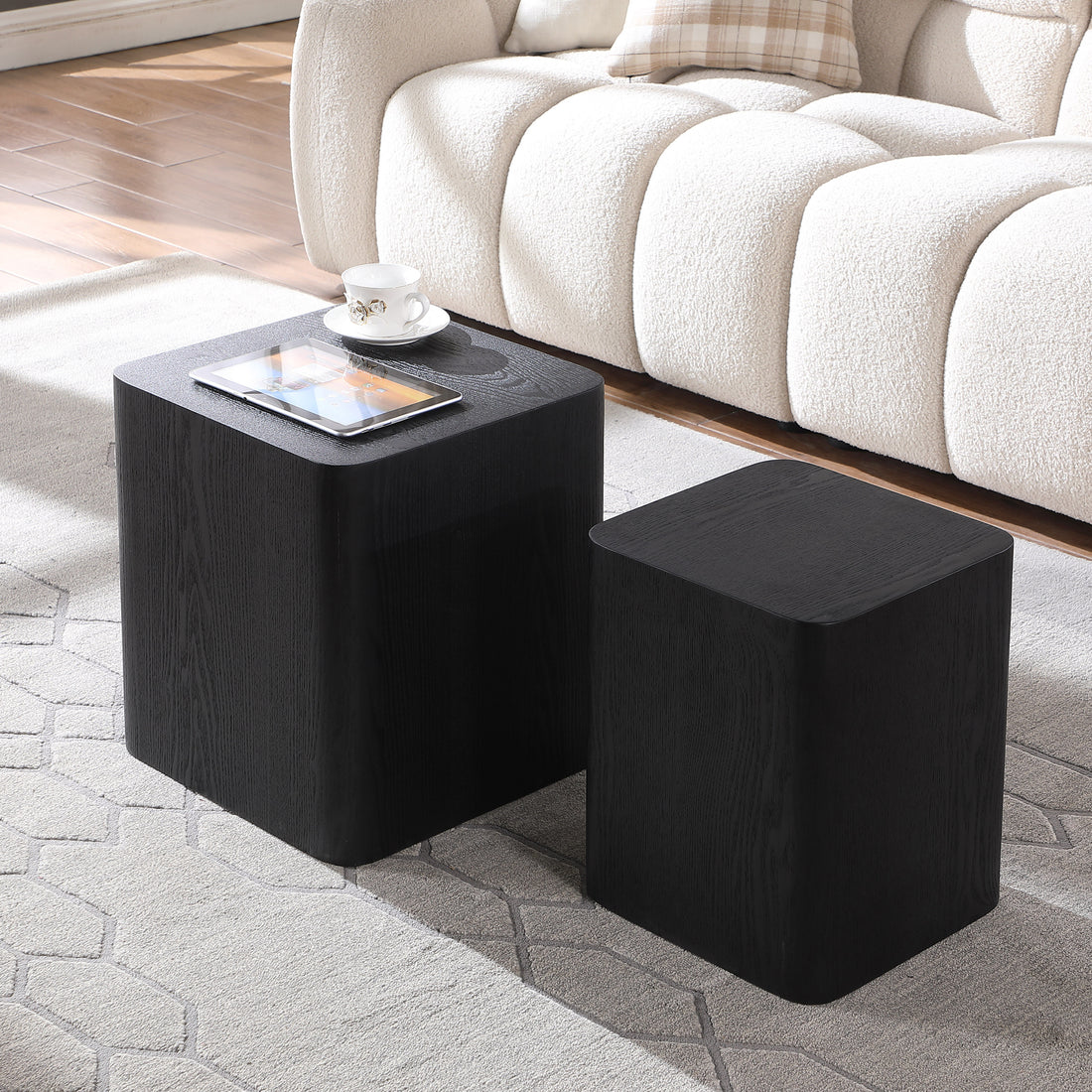 Upgrade Mdf Nesting Table Side Table Coffee Table End Table For Living Room,Office,Bedroom ,Black Oak Set Of 2 Black Mdf