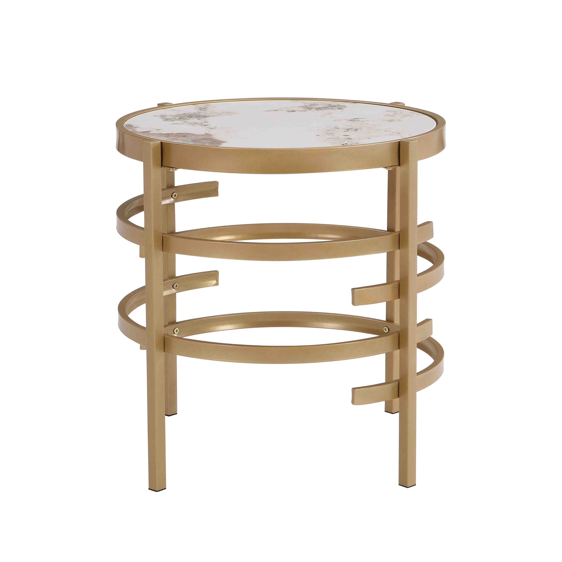 Modern Side Table, Pandora Sintered Stone End Table, Golden Small Coffee Table, 20.67''W X 20.67''D X 21.65'H Golden Iron