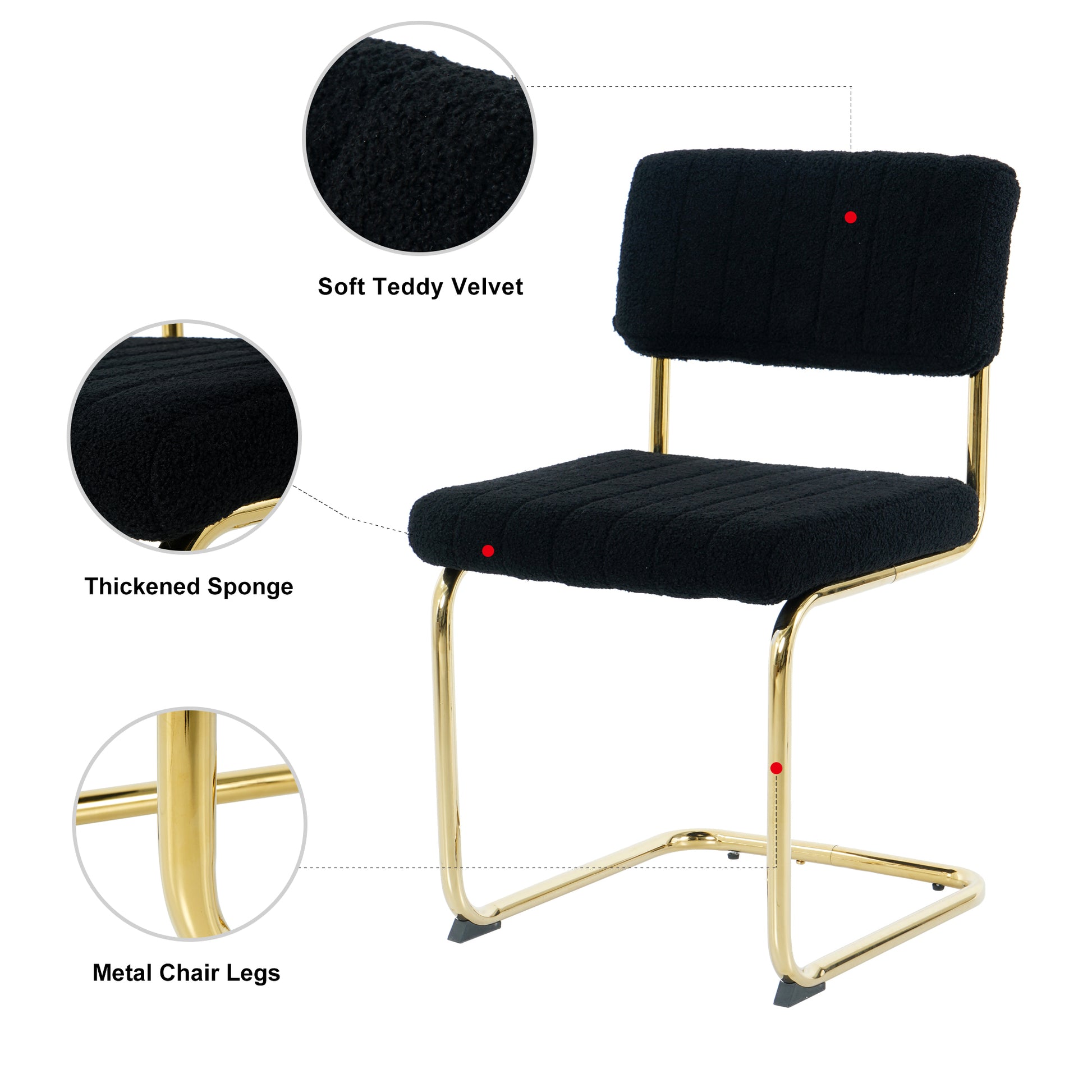 Modern Simple Light Luxury Dining Black Chair Home Bedroom Stool Back Dressing Chair Student Desk Chair Gold Metal Legs Set Of 4 Metal Black Teddy