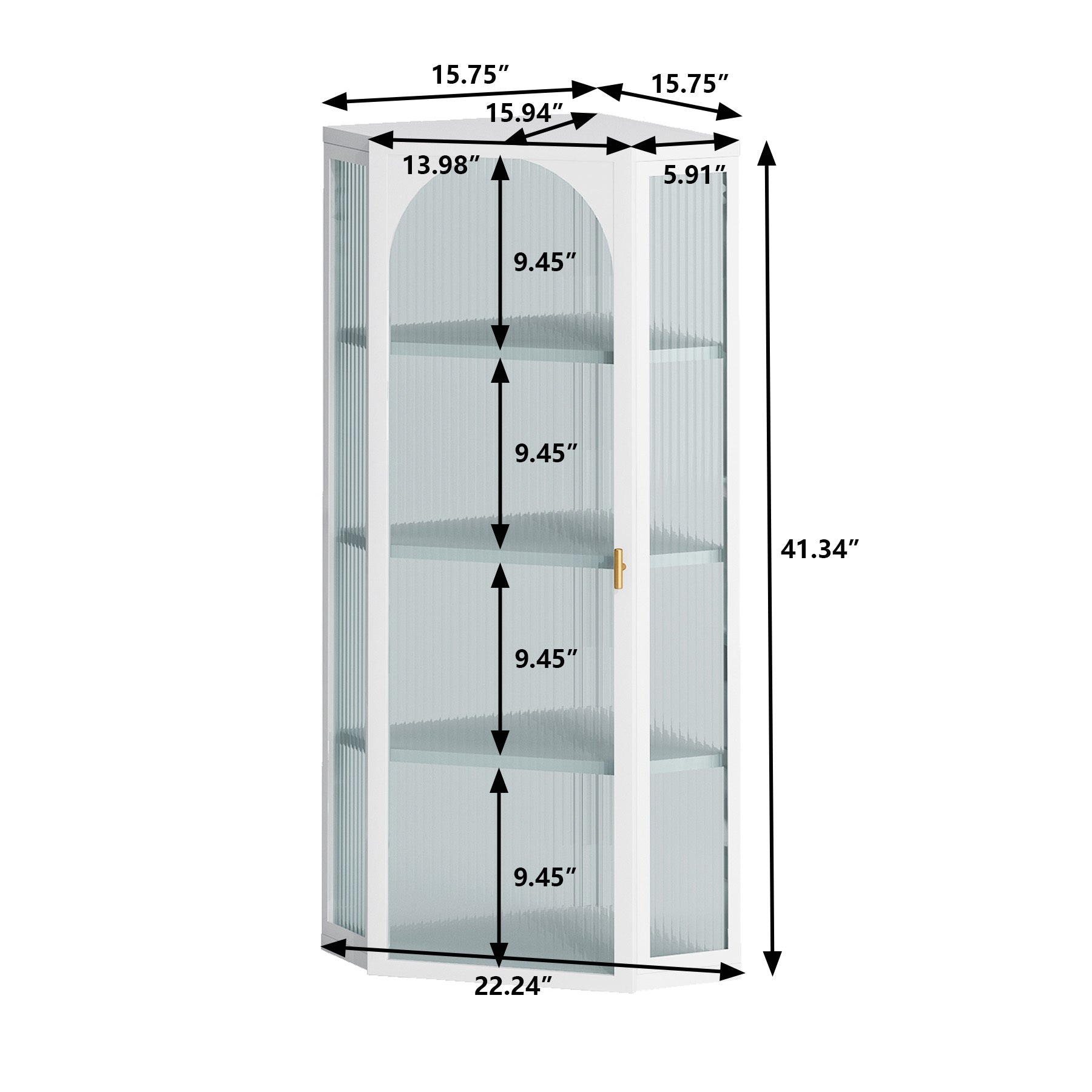 Glass Door Wall Mounted Corner Cabinet With Featuring Four Tier Storage For Bedroom, Living Room, Bathroom, Kitchen, White White Metal