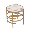 Modern Side Table, Pandora Sintered Stone End Table, Golden Small Coffee Table, 20.67''W X 20.67''D X 21.65'H Golden Iron