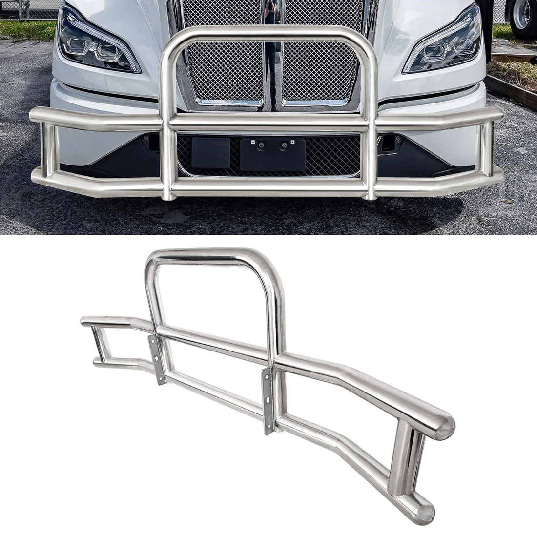 Front Bumper Deer Guard For Kenworth T660 T680 2022 With Bracket Silver Stainless Steel