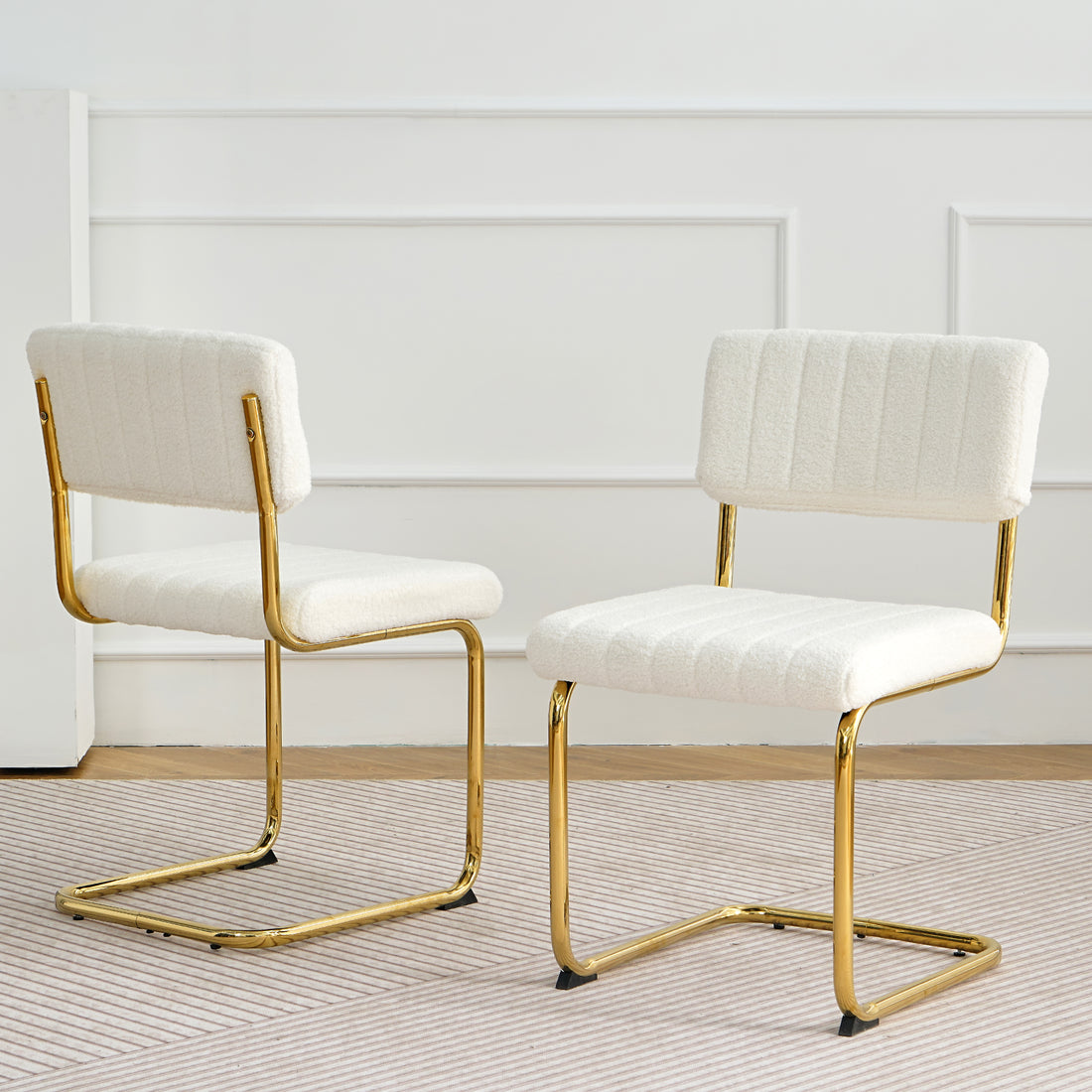 Modern Simple Light Luxury Dining White Chair Home Bedroom Stool Back Dressing Chair Student Desk Chair Gold Metal Legs Set Of 2 Metal White Teddy