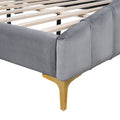 Queen Size Velvet Platform Bed With Thick Fabric, Stylish Stripe Decorated Bedboard And Elegant Metal Bed Leg, Gray Gray Velvet