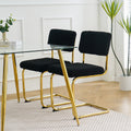 Modern Simple Light Luxury Dining Black Chair Home Bedroom Stool Back Dressing Chair Student Desk Chair Gold Metal Legs Set Of 2 Black Teddy