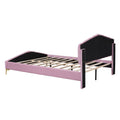 Queen Size Velvet Platform Bed With Thick Fabric, Stylish Stripe Decorated Bedboard And Elegant Metal Bed Leg, Pink Pink Velvet