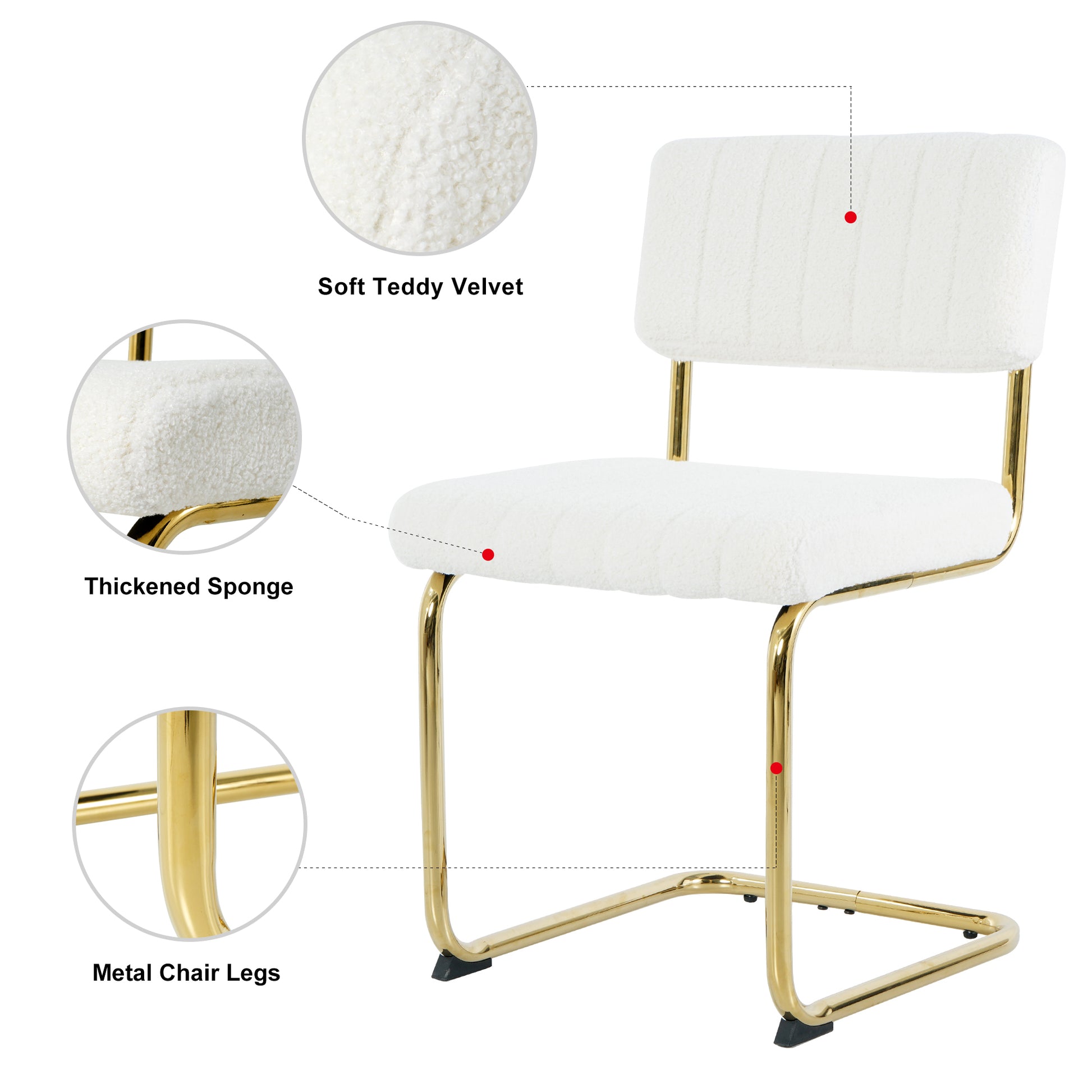 Modern Simple Light Luxury Dining White Chair Home Bedroom Stool Back Dressing Chair Student Desk Chair Gold Metal Legs Set Of 2 Metal White Teddy