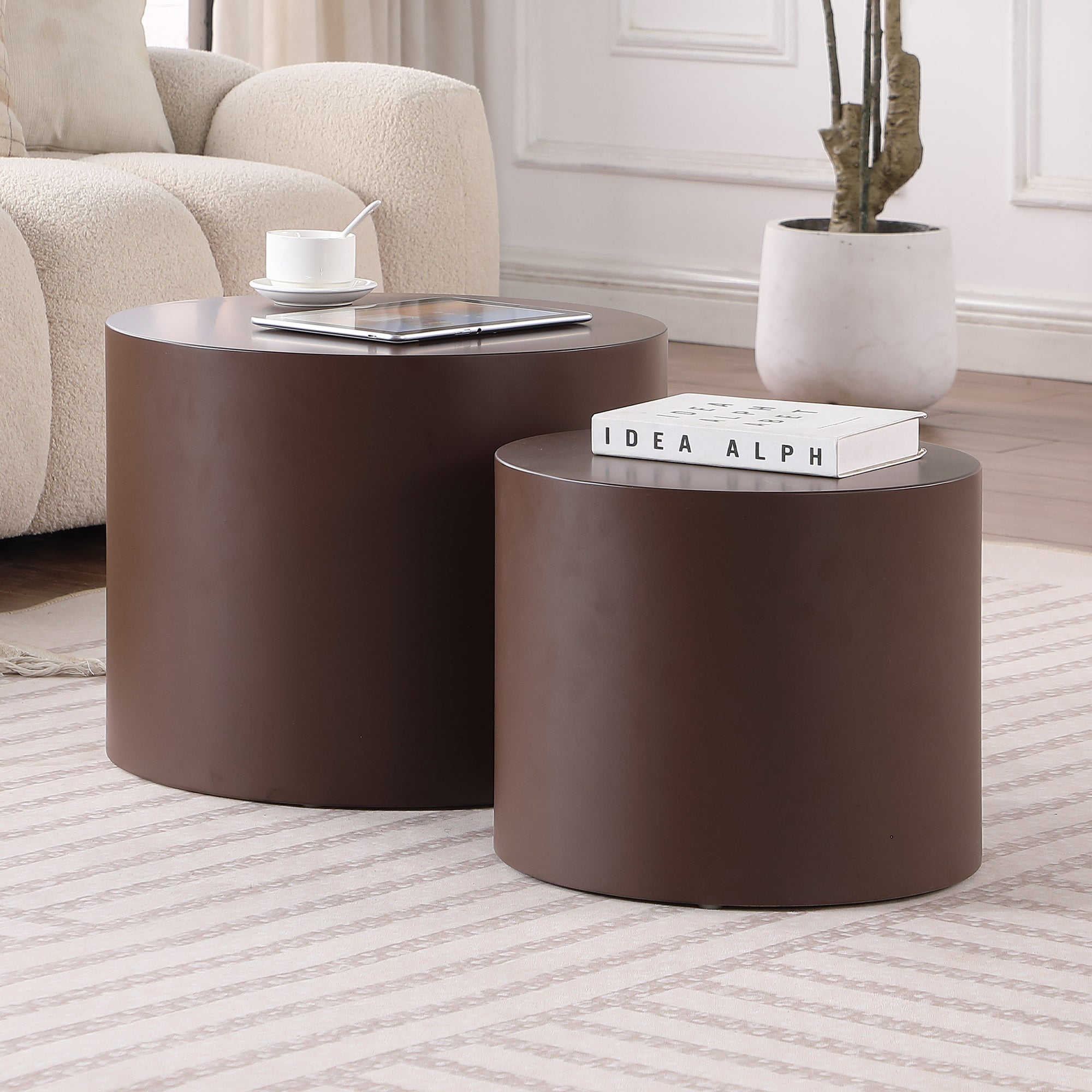 MDF Nesting table Set of 2 Rround Side Table Brown dark brown-mdf