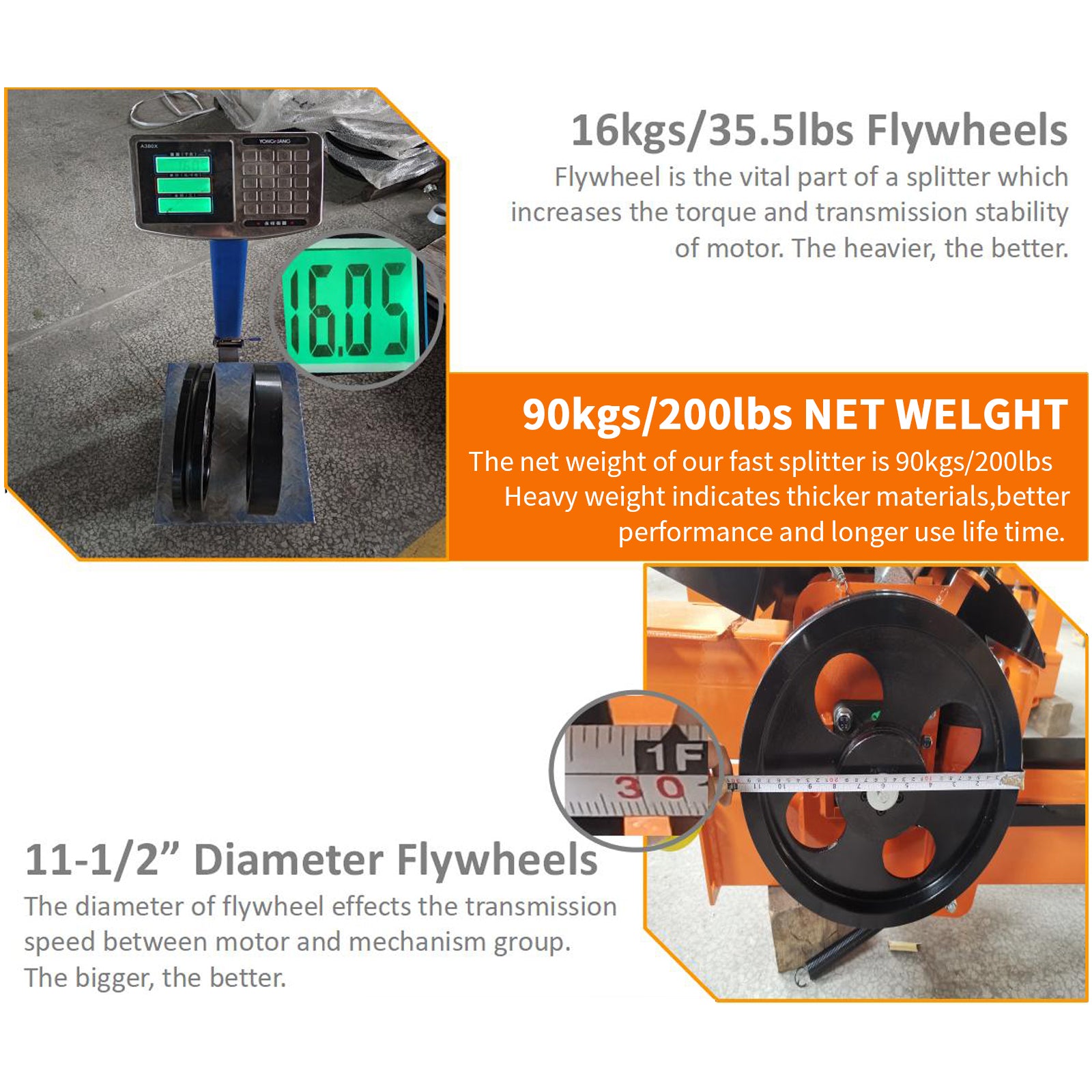 Garlugh Log Splitter 9 Ton Household Electric Powered 2.7Hp Horizontal Movable Fast Automatic Return Firewood Splitting Machine For Toughest Wood. Orange Multi Abs Rubber Steel Q235