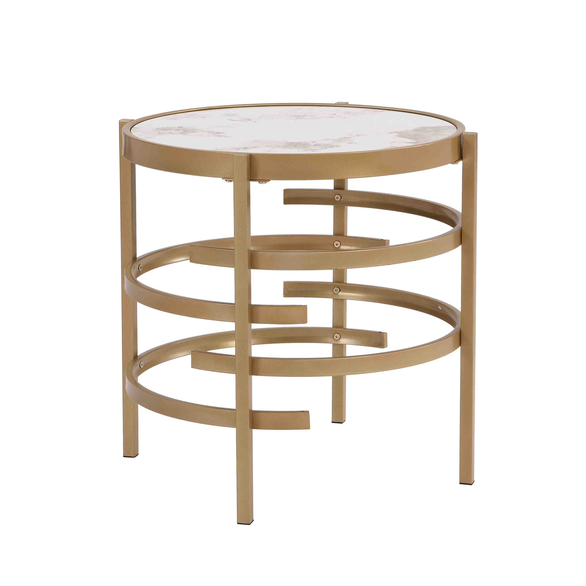 Modern Side Table, Pandora Sintered Stone End Table, Golden Small Coffee Table, 20.67''W X 20.67''D X 21.65'H Golden Iron