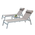 Patio Chaise Lounge Set Of 3, Aluminum Lounge Chairs With 5 Adjustable Positions, Outdoor Chaise Lounge For Pool, Deck, Garden, Backyard, Sunbathing Khaki,2 Lounge Chairs 1 Table Khaki Aluminium