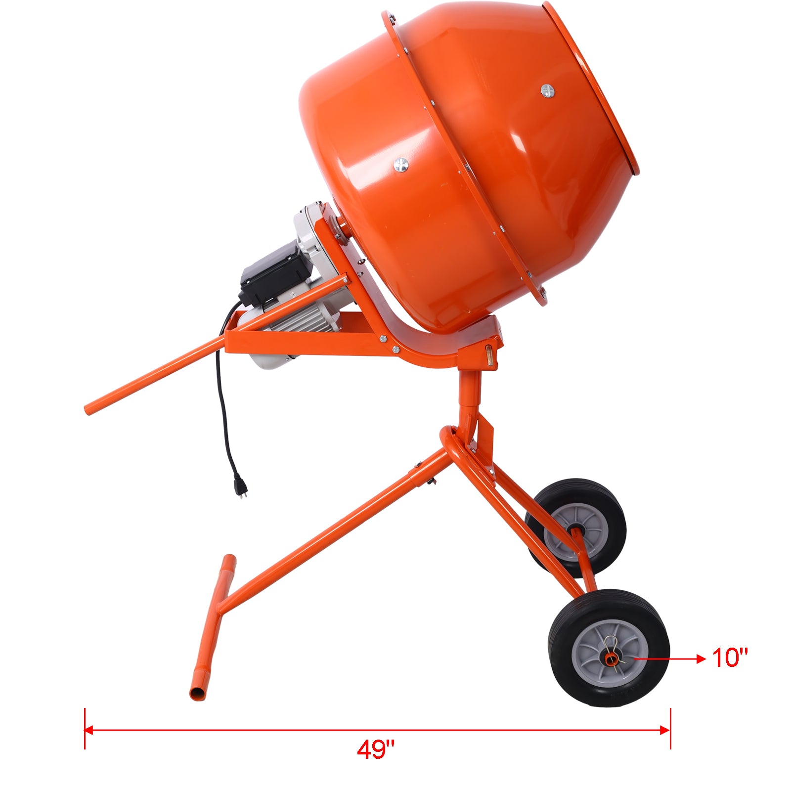 370W Portable Electric Concrete Mixer Cement Mixing Barrow Machine Mixing Mortar Handle With Wheel 4.6 Cu Ft. Orange Steel