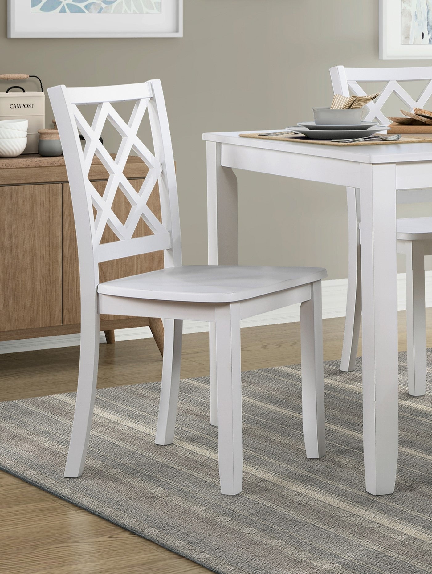 Classic Transitional 5Pc Dining Set White Finish Dining Table And Four Side Chairs Set Lattice Back Wooden Dining Furniture Set Wood Wood White Seats 4 Wood Dining Room 48 Inches Casual,Classic,Transitional 4 Leg Rectangular Dining Table With Chair Wood