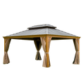 12'X16' Hardtop Gazebo Outdoor Aluminum Wood Grain Gazebos With Galvanized Steel Double Canopy For Patios Deck Backyard,Curtains&Netting Wood Looking Yellow Brown Aluminium