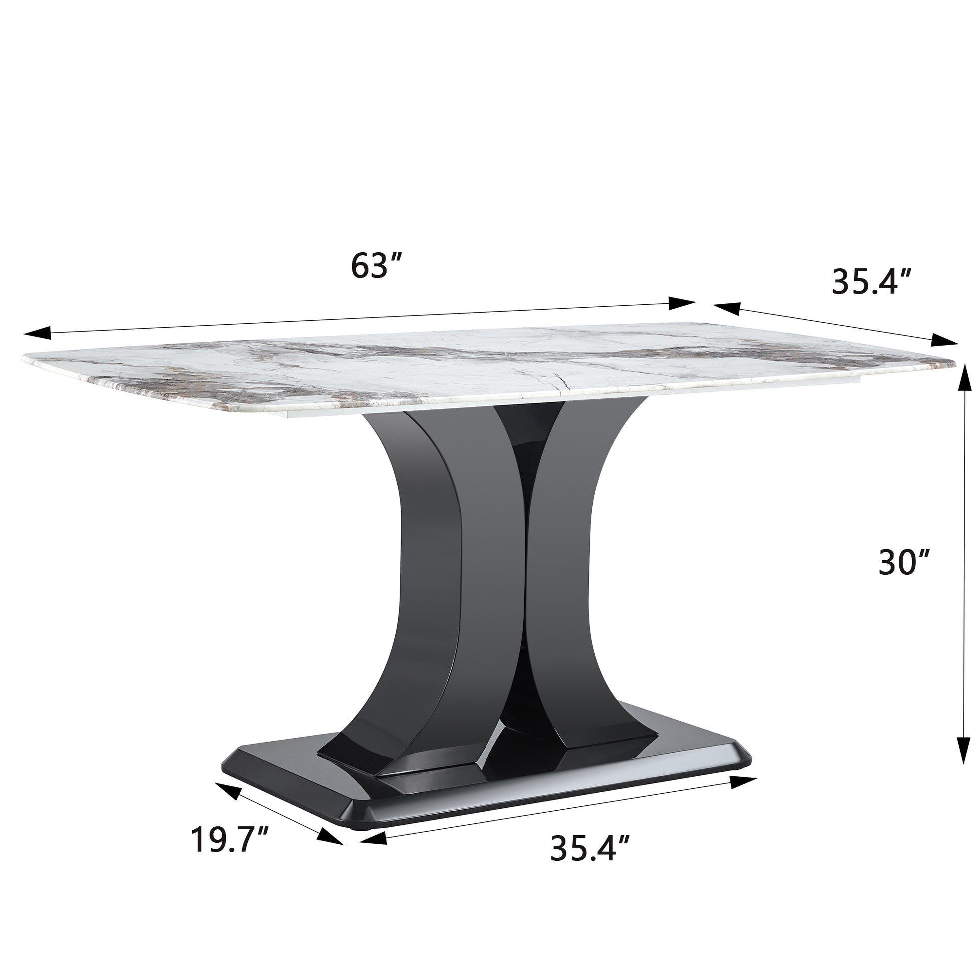 Rectangular 63" Marble Dining Table, Luxurious Dining Room Table With Faux Marble Top And X Shape Mdf Base, Modern Kitchen Dining Table For Kitchen Living Dining Room White Black Luxury,Modern Mdf Glass