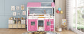 Twin Size Bunk Wood House Bed With Elegant Windows, Sills And Tent, Pink White Twin Pink White Solid Wood Mdf