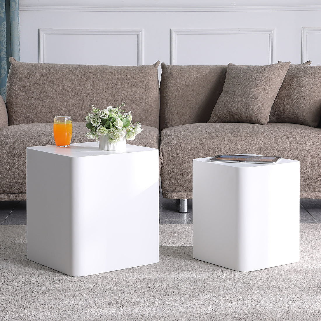 Upgrade Mdf Nesting Table Side Table Coffee Table End Table For Living Room,Office,Bedroom White,Set Of 2 White Mdf