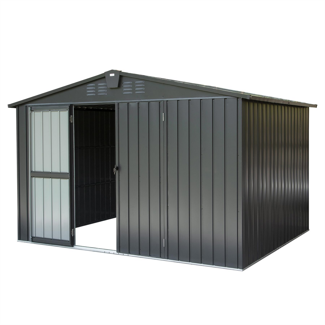 Outdoor Storage Shed 10'X 8', Metal Garden Shed For Bike, Trash Can, Tools, Galvanized Steel Outdoor Storage Cabinet With Lockable Door For Backyard, Patio, Lawn 10X8Ft, Black Black Metal