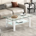 Tempered Clear Glass Coffee Table, 2 Layers Coffee Table Living Room Center Table Transparent Glass