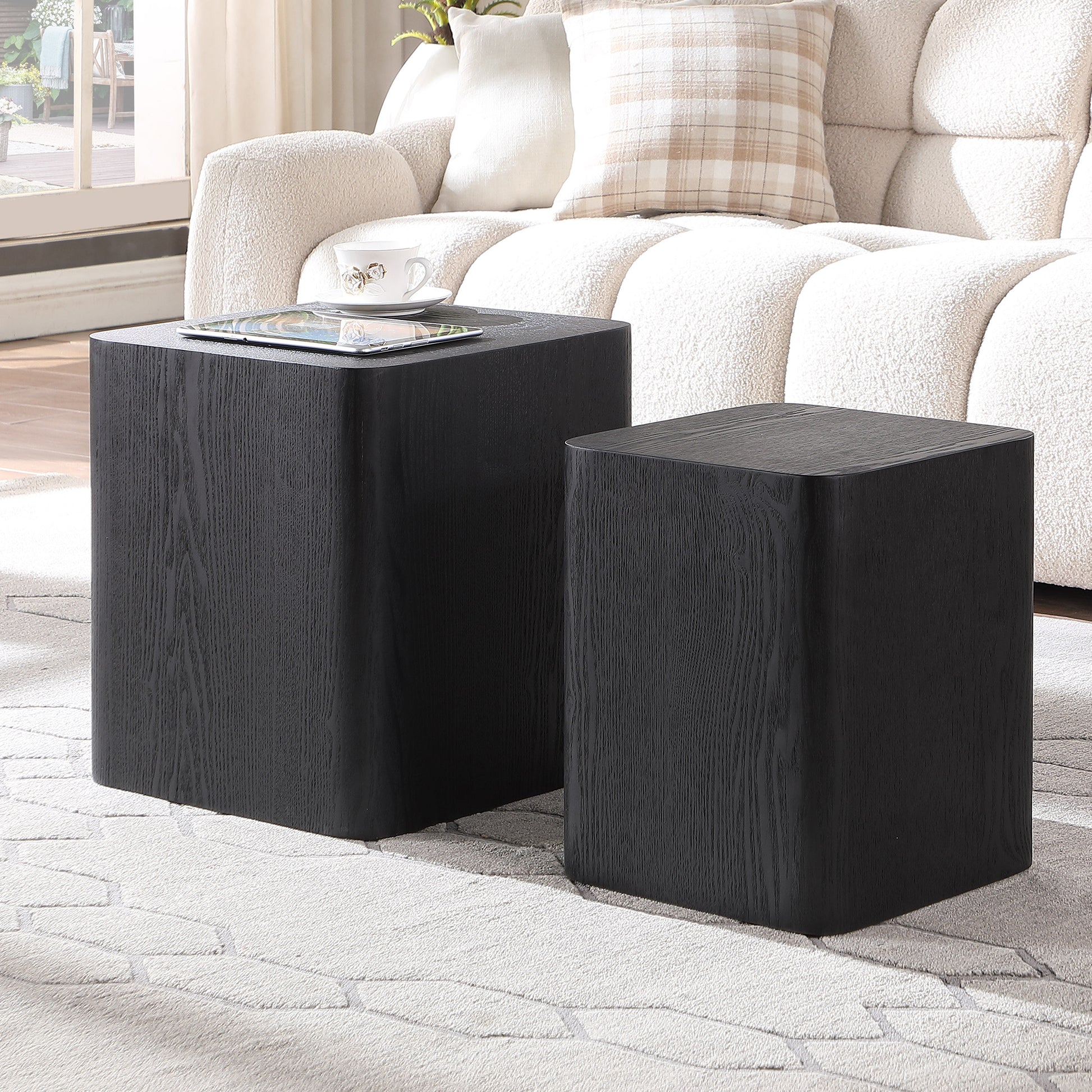 Upgrade Mdf Nesting Table Side Table Coffee Table End Table For Living Room,Office,Bedroom ,Black Oak Set Of 2 Black Mdf