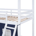 Twin Size Bunk Wood House Bed With Elegant Windows, Sills And Tent, Blue White Twin White Blue Solid Wood Mdf