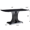 Modern Dining Table Set With Convertible Base, Luxury Rectangular Kitchen Table For 6, 5 Piece Dining Room Set With Glass Tabletop And X Shaped Legs, Dining Table & 4 Chairs Black Marble Black Mdf