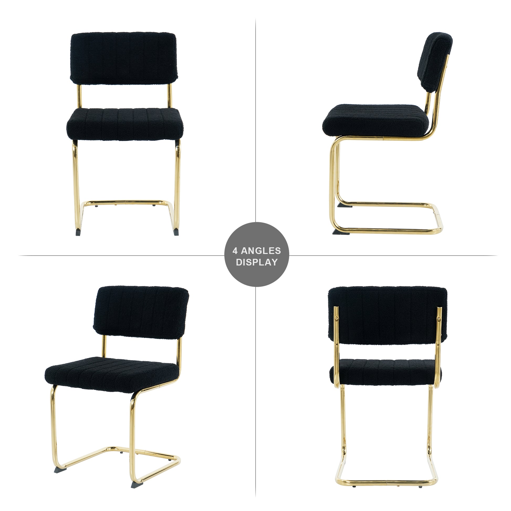 Modern Simple Light Luxury Dining Black Chair Home Bedroom Stool Back Dressing Chair Student Desk Chair Gold Metal Legs Set Of 2 Black Teddy