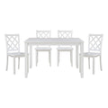 Classic Transitional 5Pc Dining Set White Finish Dining Table And Four Side Chairs Set Lattice Back Wooden Dining Furniture Set Wood Wood White Seats 4 Wood Dining Room 48 Inches Casual,Classic,Transitional 4 Leg Rectangular Dining Table With Chair Wood