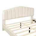 Queen Size Velvet Platform Bed With Thick Fabric, Stylish Stripe Decorated Bedboard And Elegant Metal Bed Leg, Beige Beige Velvet