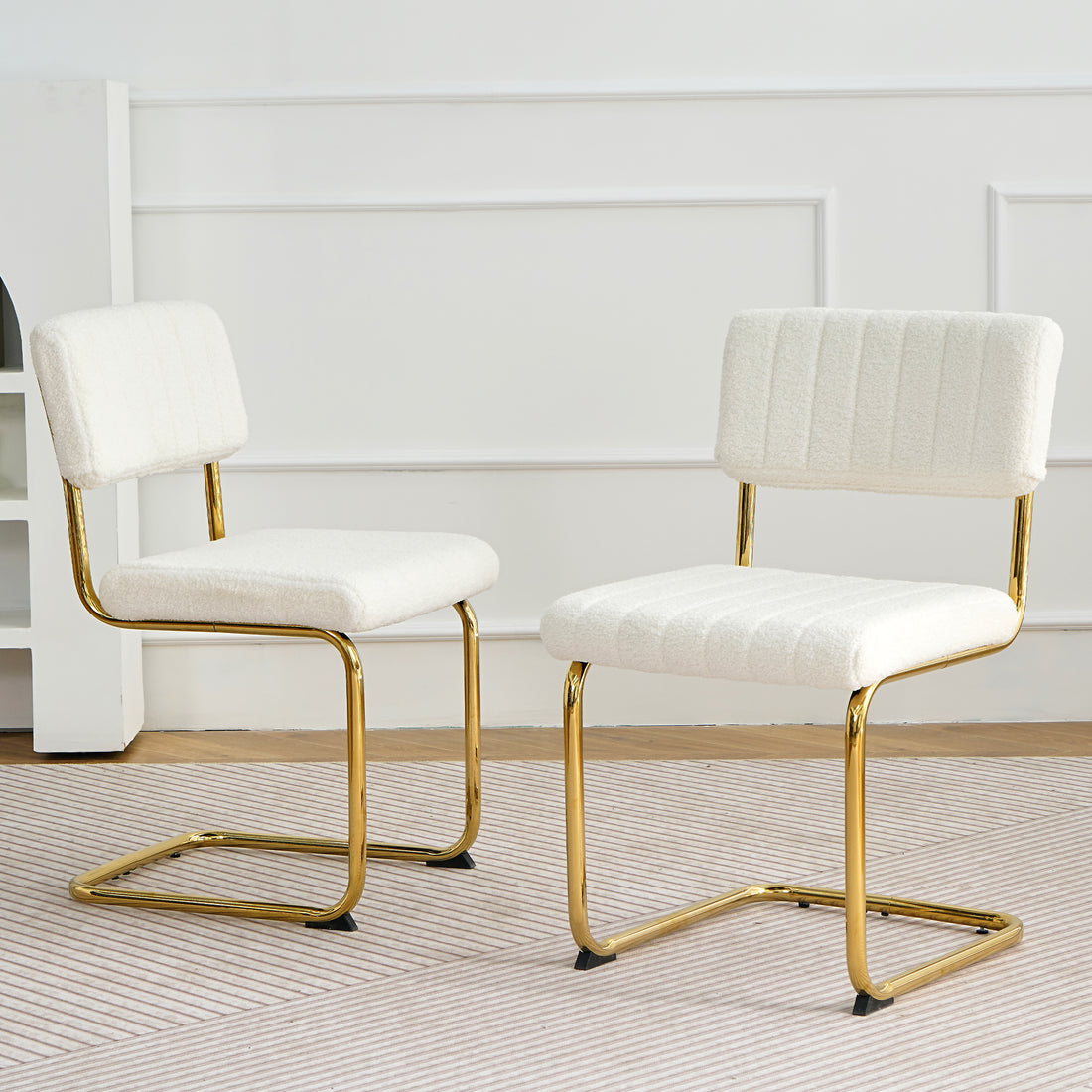 Modern Simple Light Luxury Dining White Chair Home Bedroom Stool Back Dressing Chair Student Desk Chair Gold Metal Legs Set Of 2 Metal White Teddy