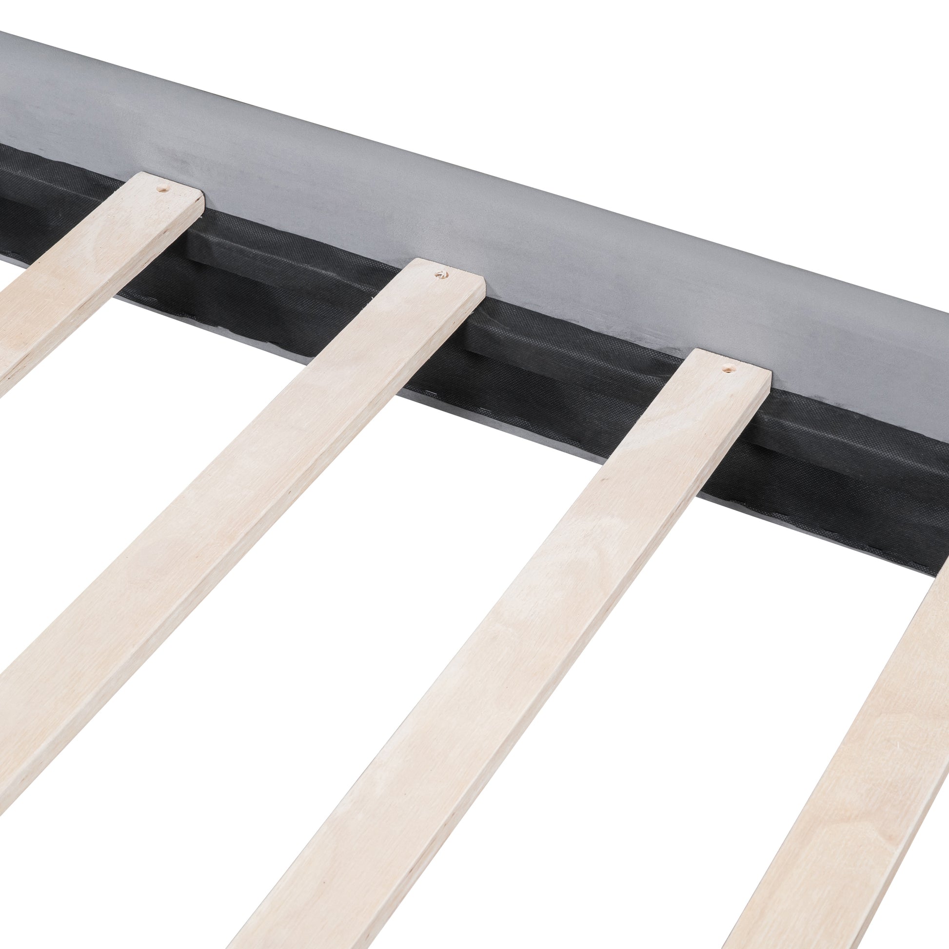 Queen Size Velvet Platform Bed With Thick Fabric, Stylish Stripe Decorated Bedboard And Elegant Metal Bed Leg, Gray Gray Velvet