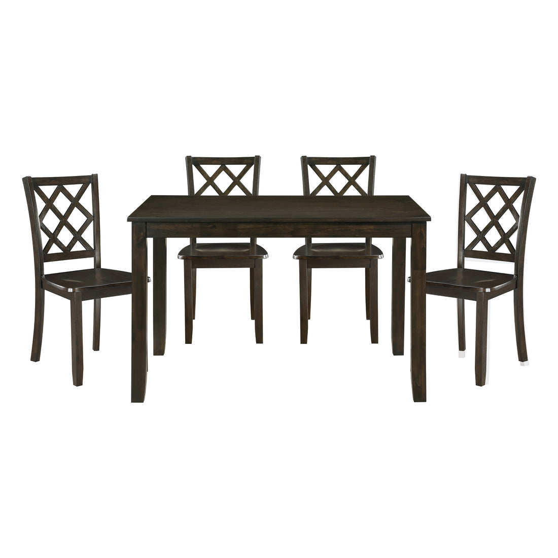 Classic Transitional 5Pc Dining Set Dining Table And Four Side Chairs Set Charcoal Finish Lattice Back Chairs Wooden Dining Furniture Set Wood Wood Charcoal Seats 4 Wood Dining Room 48 Inches Casual,Classic,Transitional 4 Leg Rectangular Dining Table