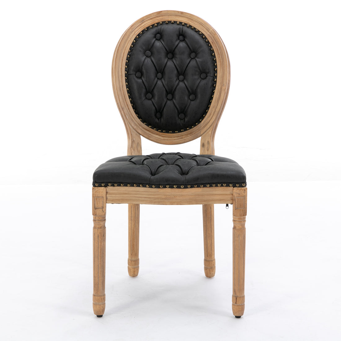 French Style Solid Wood Frame Antique Painting,Hand Pulled Buckle Decoration Pu Artificial Leather Dining Chair With Trim ,Wood Legs,Set Of 2,Black,Sw1839Bk Black Pu Dining Room American Design Rubberwood Foam Pu