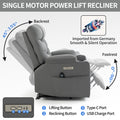 Okin Motor Up To 350 Lbs Power Lift Recliner Chair, Heavy Duty Motion Mechanism With 8 Point Vibration Massage And Lumbar Heating, Cup Holders, Usb And Type C Ports, Removable Cushions, Grey White Metal Primary Living Space Heavy Duty Pine Grey