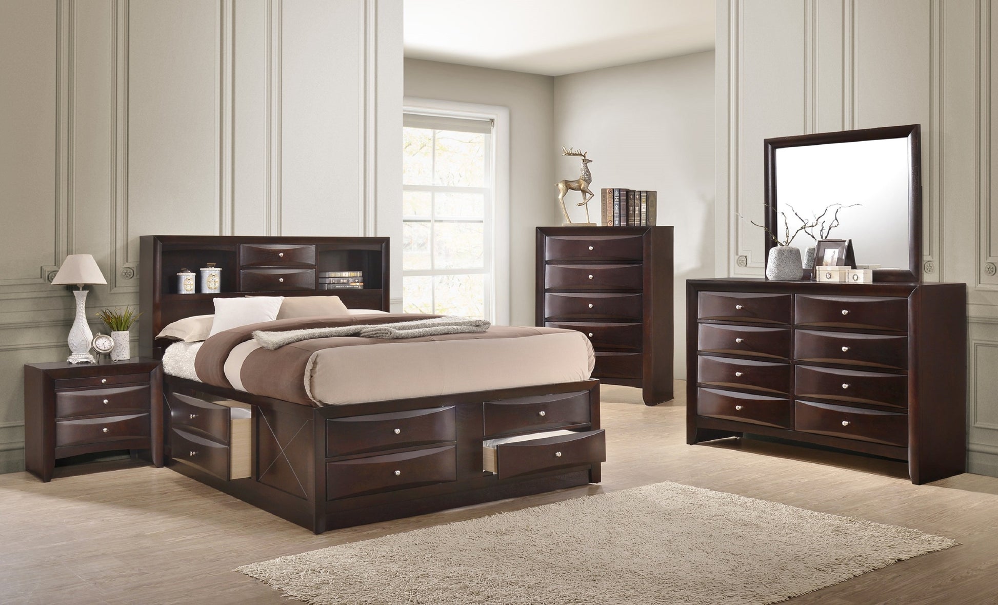 1Pc Contemporary 8 Drawer Dresser Brown Cherry Finish Solid Wood Wooden Bedroom Furniture Brown Bedroom Contemporary Wood