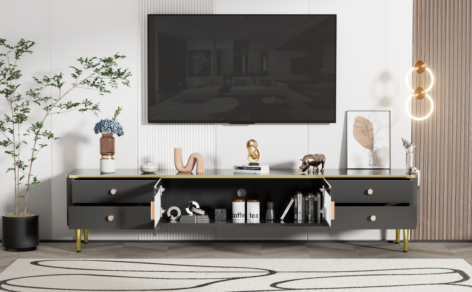U Can TV Stand for 65 Inch TV, Entertainment Center TV black-mdf