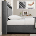 Luxury Gas Lift Storage Bed With Rf Led Lights, Storage Headboard ,King Size ,Velvet Grey Box Spring Not Required King Dark Gray Wood Brown Bedroom American Design Poplar Slat Beds Polyurethane Foam Velvet Metal & Wood