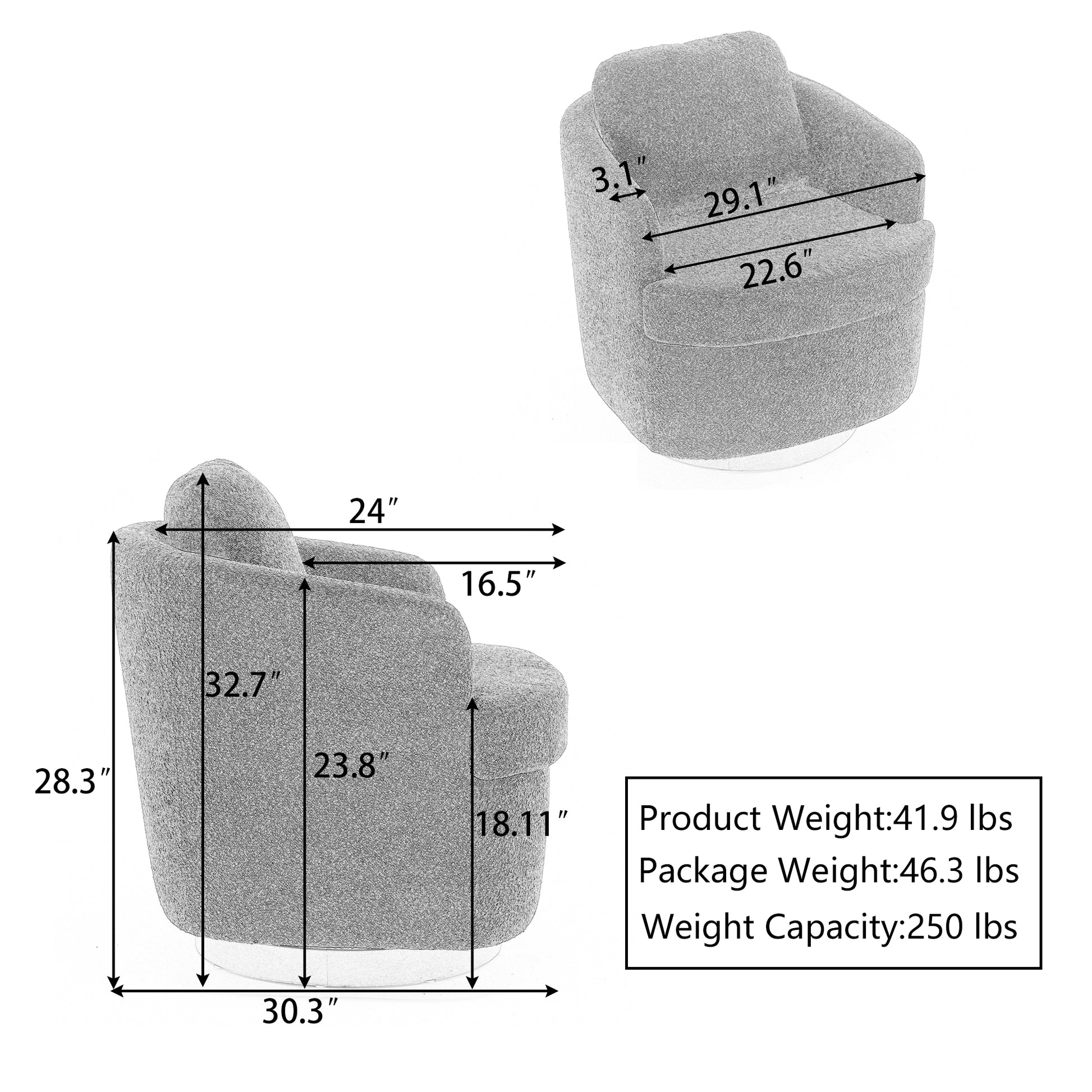 035 Boucle Fabric Swivel Accent Chair With Soild Wood Round Brown Base Leg,Ivory Ivory Brown Primary Living Space Modern Eucalyptus Foam Boucle