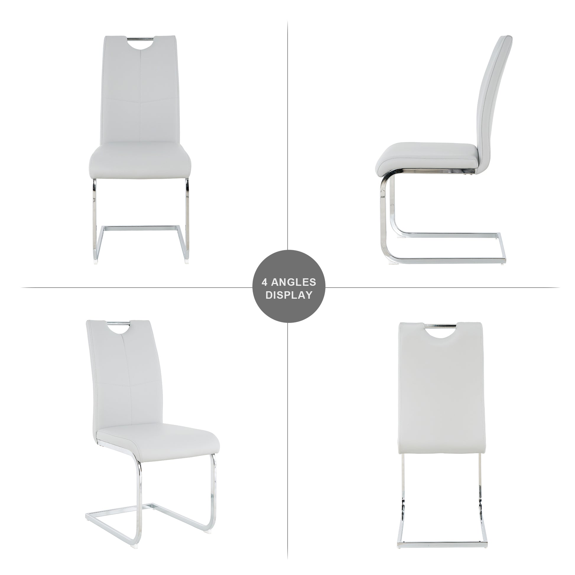 Modern Simple Rectangular Glass Dining Table, Solid Tempered Glass Tabletop, Electroplated Table Legs, Gray Pu Dining Chair Set, Suitable For Restaurant Kitchen Use Set Of 7 Upholstered Chair Glass Gray Pu Seats 6 Metal Rectangular Dining Table With