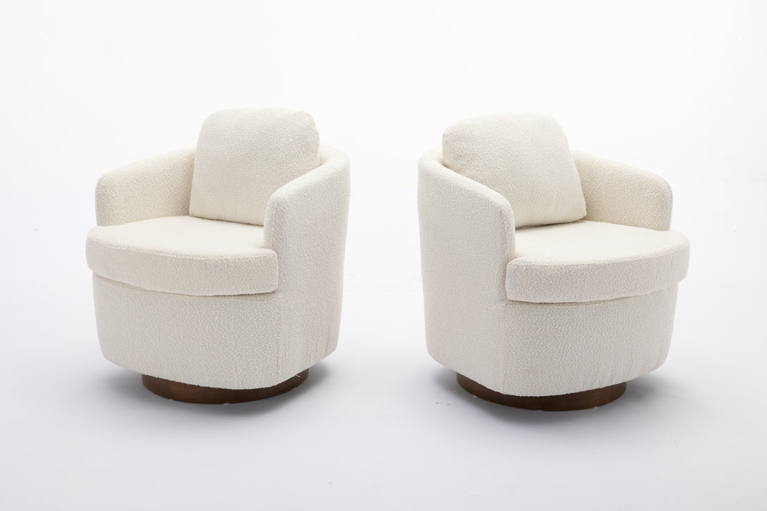 035 Boucle Fabric Swivel Accent Chair With Soild Wood Round Brown Base Leg,Ivory Ivory Brown Primary Living Space Modern Eucalyptus Foam Boucle