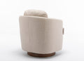 035 Linen Fabric Swivel Accent Chair With Soild Wood Round Brown Base Leg,Beige Beige Brown Primary Living Space Modern Eucalyptus Foam Linen