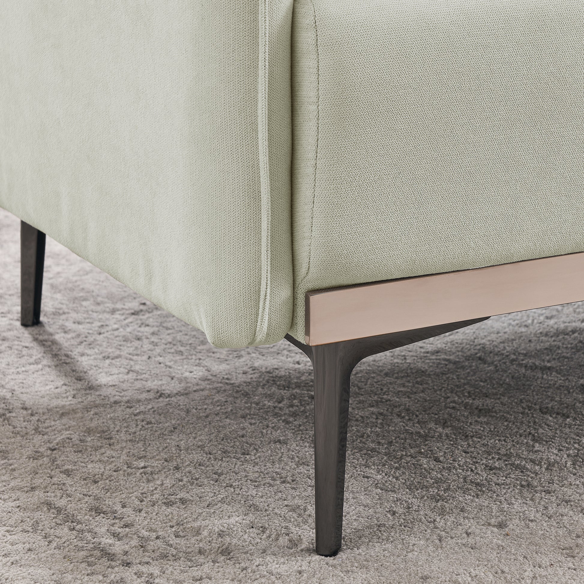 Modern Sofa 3 Seat Couch With Stainless Steel Trim And Metal Legs For Living Room, Linen Beige Beige Foam