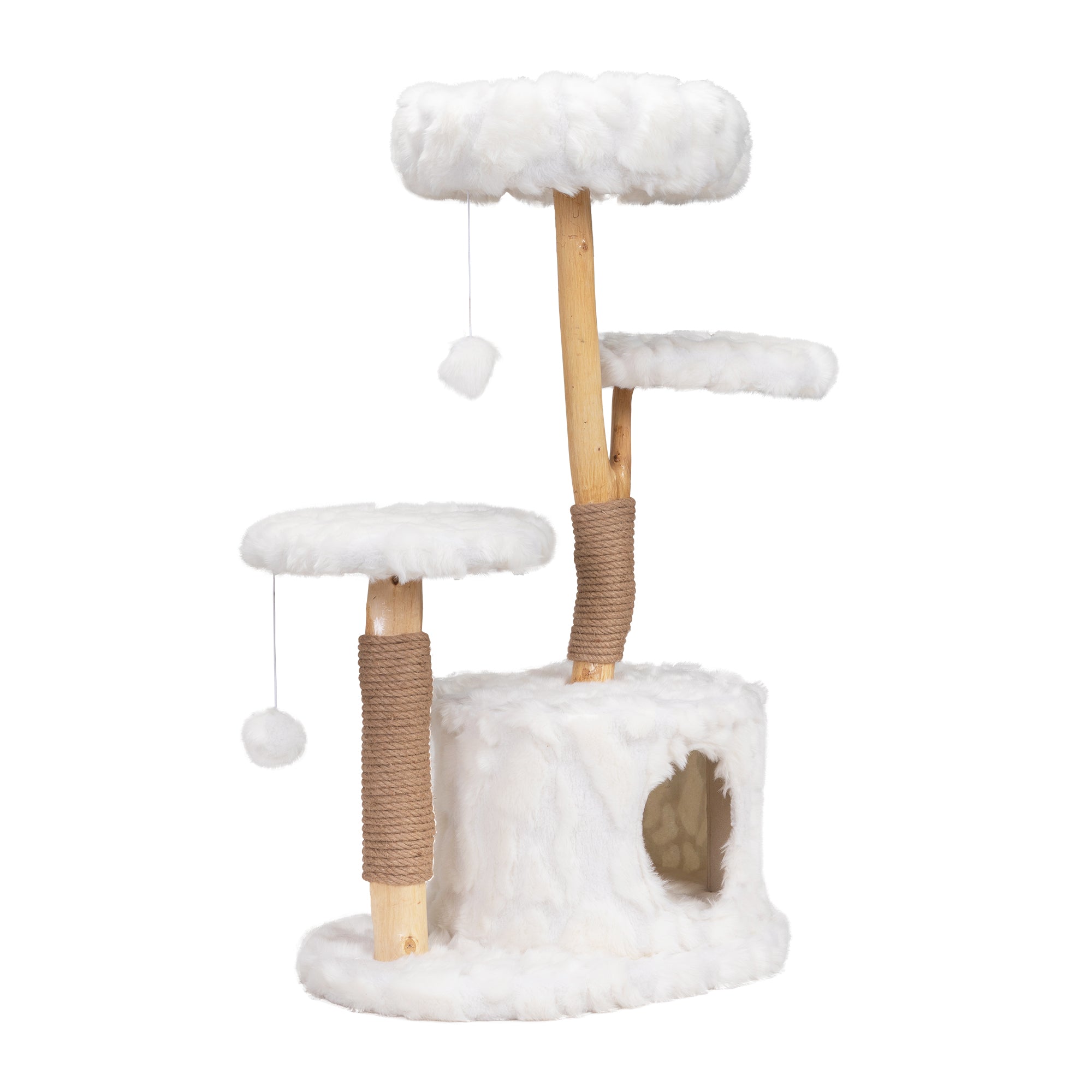 Modern Cat Tree, Natural Branch Cat Tower, Luxury Cat Condo, Indoor Cat Furniture, Kitten Cat Gift, White White Solid Wood