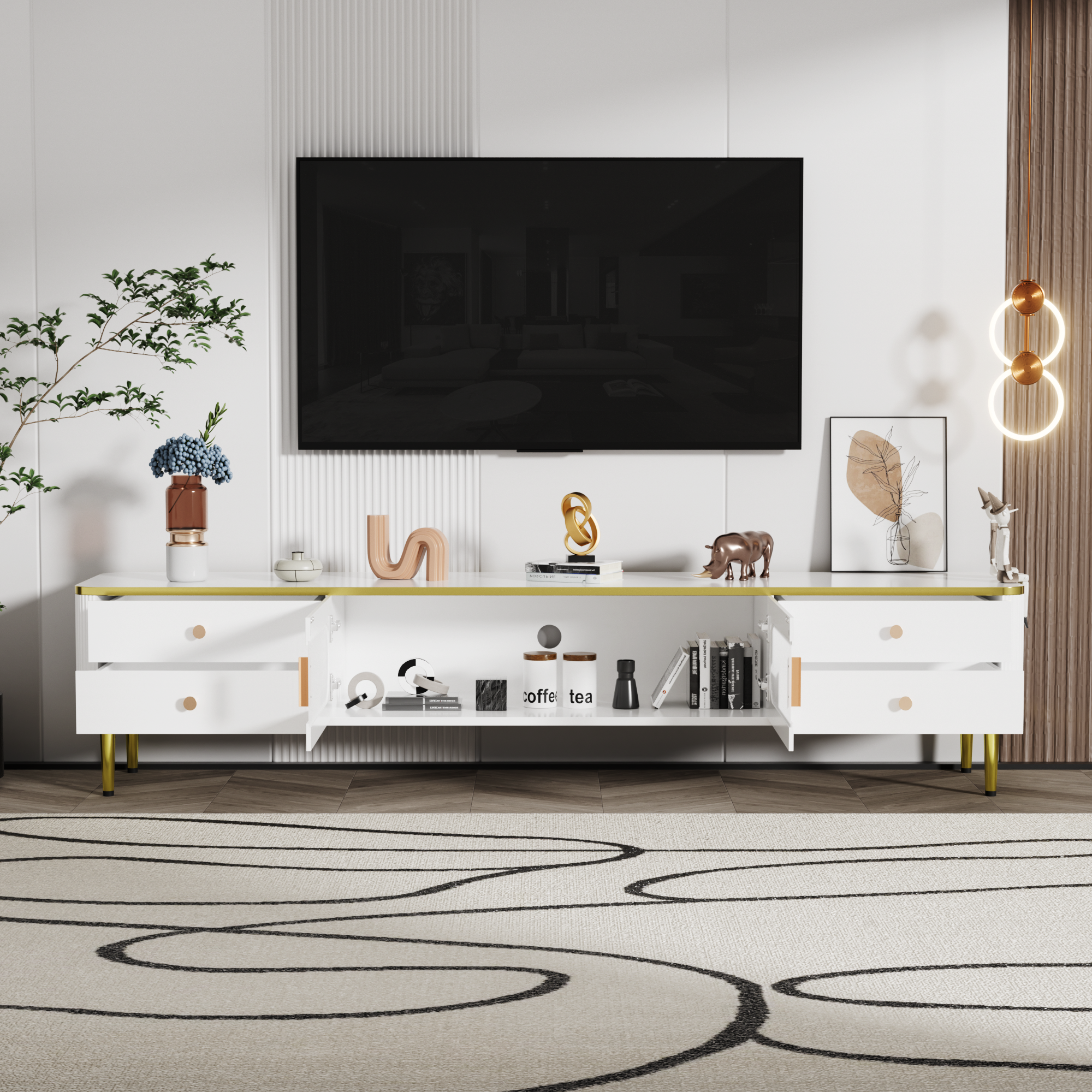 U Can TV Stand for 65 Inch TV, Entertainment Center TV white-mdf